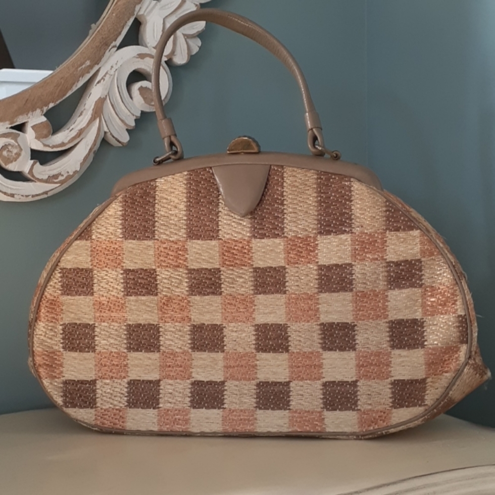 + Vintage woven look checkered one of a kind handbag